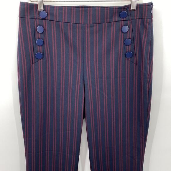 NWOT LOFT Navy Blue Dark Red Sailor Marisa Trouser Dress Pants 10 - Picture 1 of 12